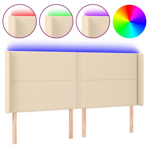LED Kopfteil Creme 183x16x118/128 cm Stoff