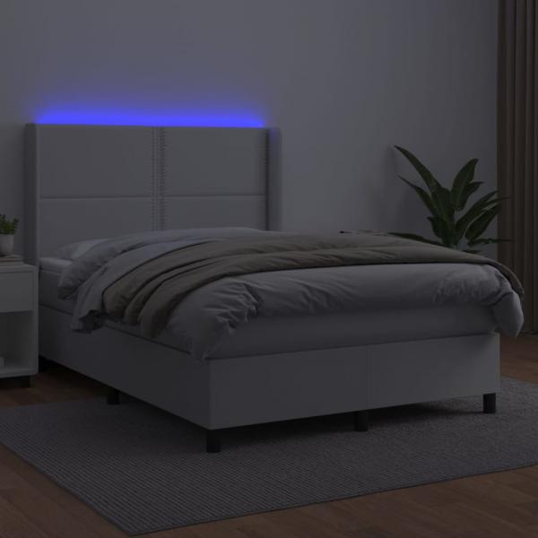 Boxspringbett mit Matratze & LED Weiß 140x200 cm Kunstleder