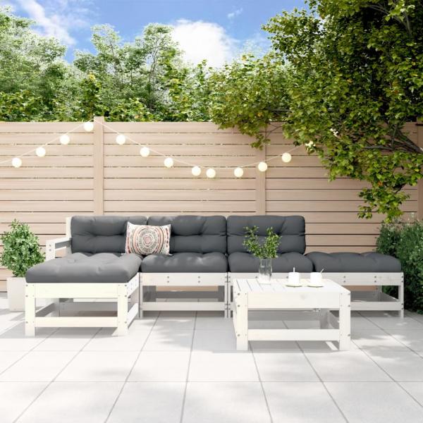 ARDEBO.de - 6-tlg. Garten-Lounge-Set Weiß Massivholz Kiefer