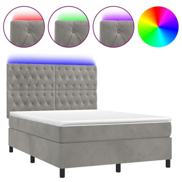 Boxspringbett mit Matratze & LED Hellgrau 140x200 cm Samt