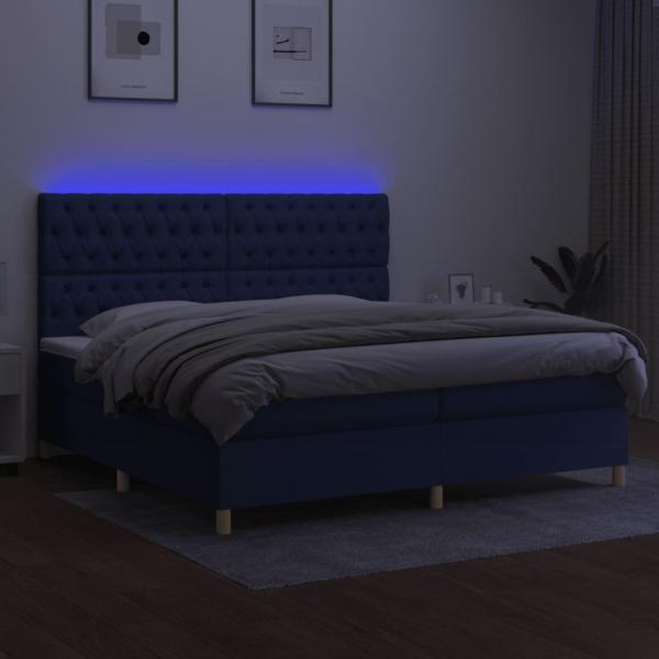 Boxspringbett mit Matratze & LED Blau 200x200 cm Stoff