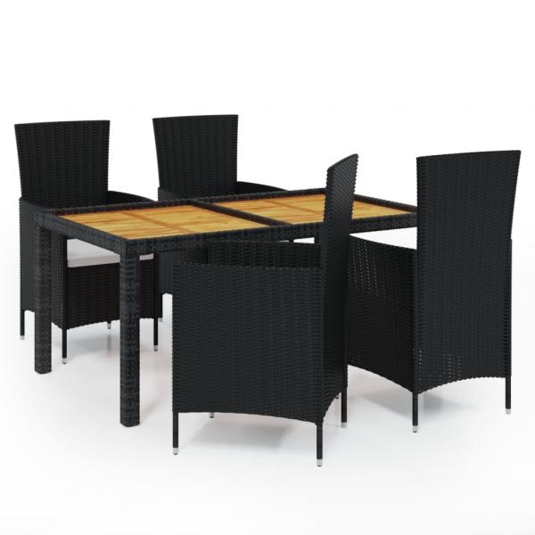 5-tlg. Garten-Essgruppe mit Kissen Poly Rattan Schwarz