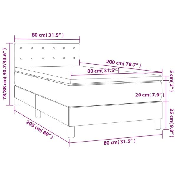 Boxspringbett mit Matratze & LED Taupe 80x200 cm Stoff