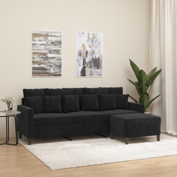 ARDEBO.de - 3-Sitzer-Sofa mit Hocker Schwarz 180 cm Samt