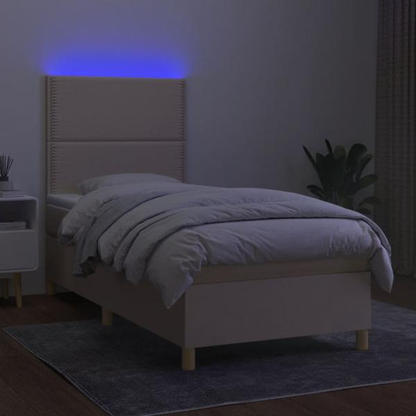Boxspringbett mit Matratze & LED Creme 90x190 cm Stoff