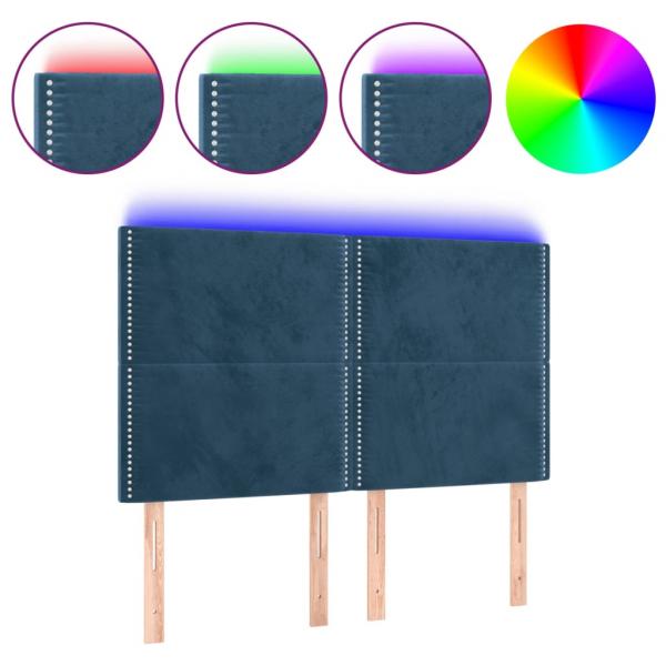 LED Kopfteil Dunkelblau 144x5x118/128 cm Samt