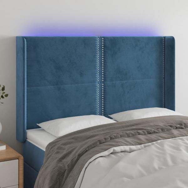 ARDEBO.de - LED Kopfteil Dunkelblau 147x16x118/128 cm Samt