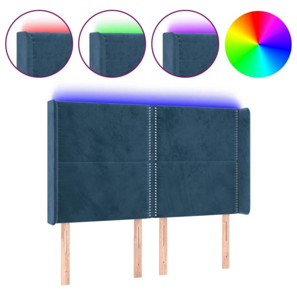 LED Kopfteil Dunkelblau 147x16x118/128 cm Samt