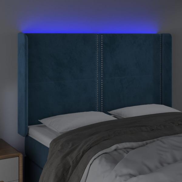 LED Kopfteil Dunkelblau 147x16x118/128 cm Samt