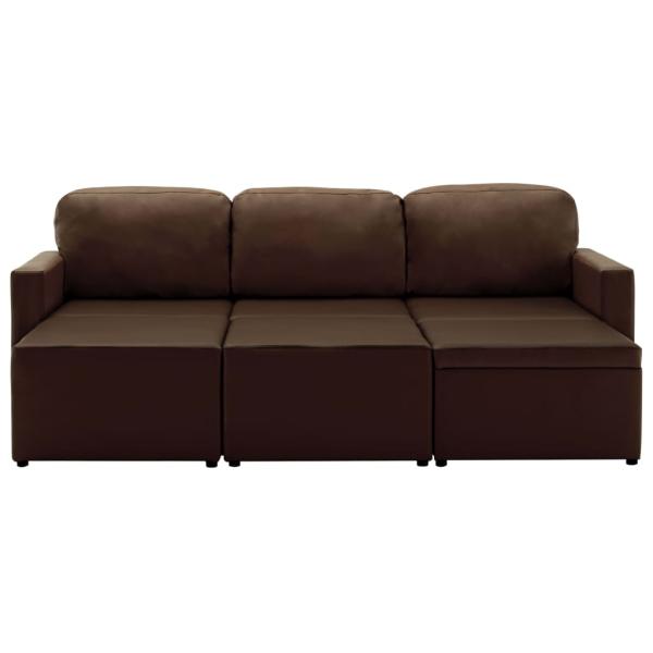 Modulares 3-Sitzer Schlafsofa Braun Kunstleder