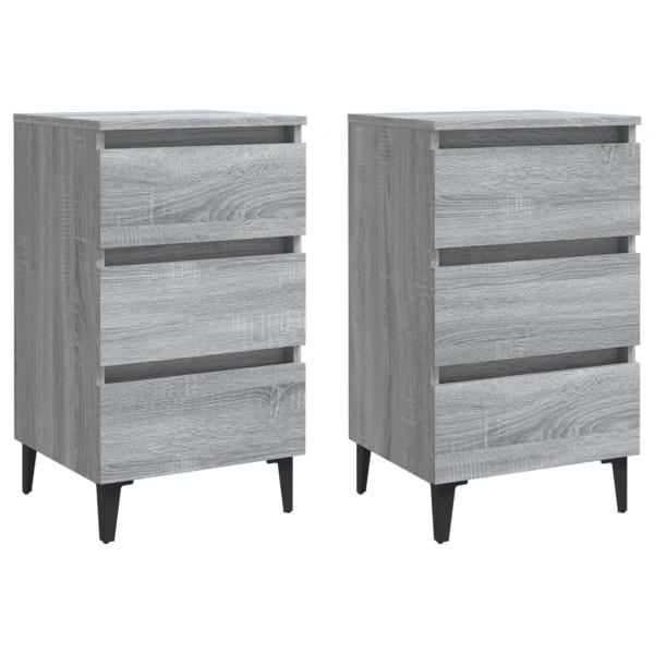 ARDEBO.de - Nachttische mit Metallbeinen 2 Stk. Grau Sonoma 40x35x69 cm