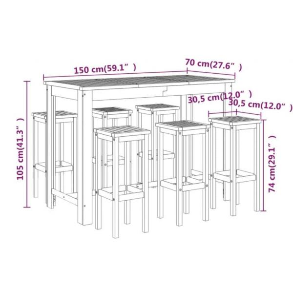 7-tlg. Gartenbar-Set Massivholz Akazie