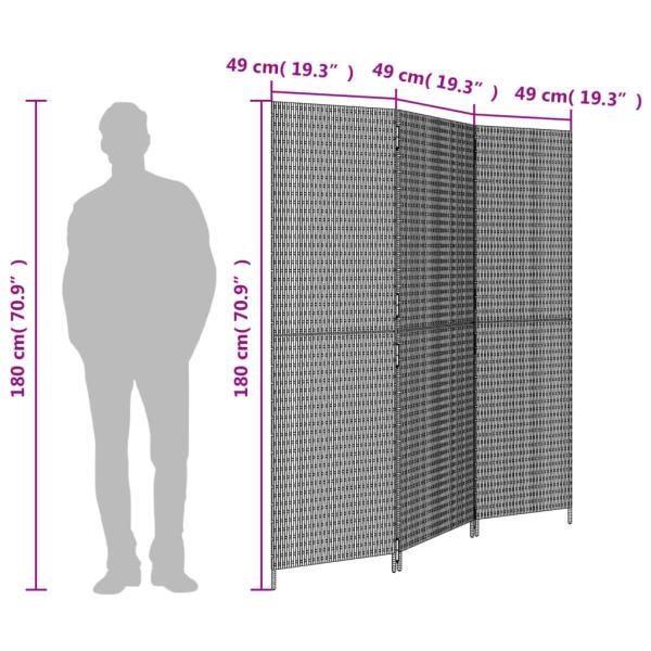 ARDEBO.de - Paravent 3-tlg. Schwarz Poly Rattan