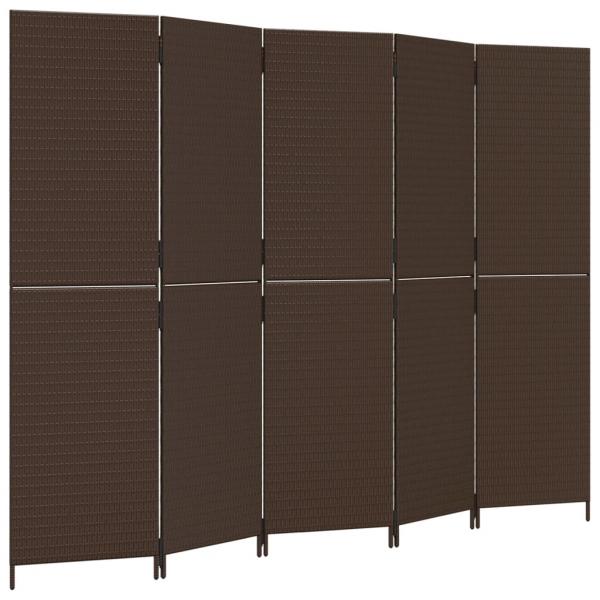 Paravent 5-tlg. Braun Poly Rattan