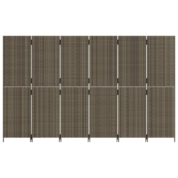 Paravent 6-tlg. Grau Poly Rattan
