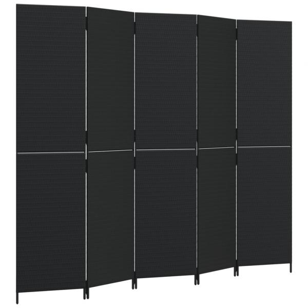 Paravent 5-tlg. Schwarz Poly Rattan