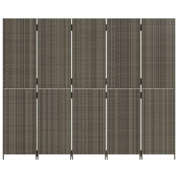 Paravent 5-tlg. Grau Poly Rattan