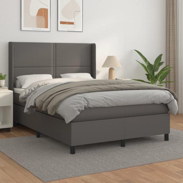 ARDEBO.de - Boxspringbett mit Matratze Grau 140x190 cm Kunstleder
