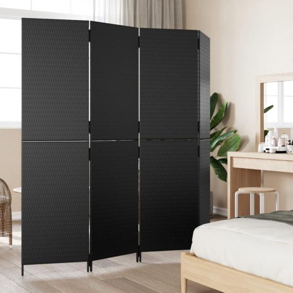 ARDEBO.de - Paravent 4-tlg. Schwarz Poly Rattan