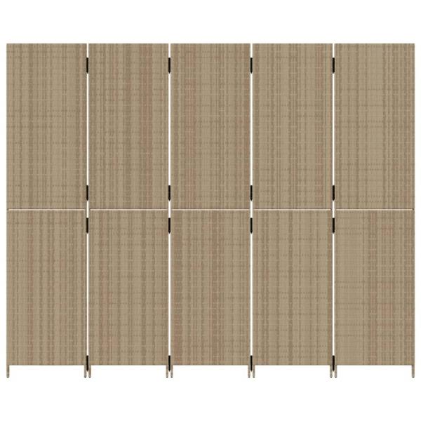 Paravent 5-tlg. Beige Poly Rattan