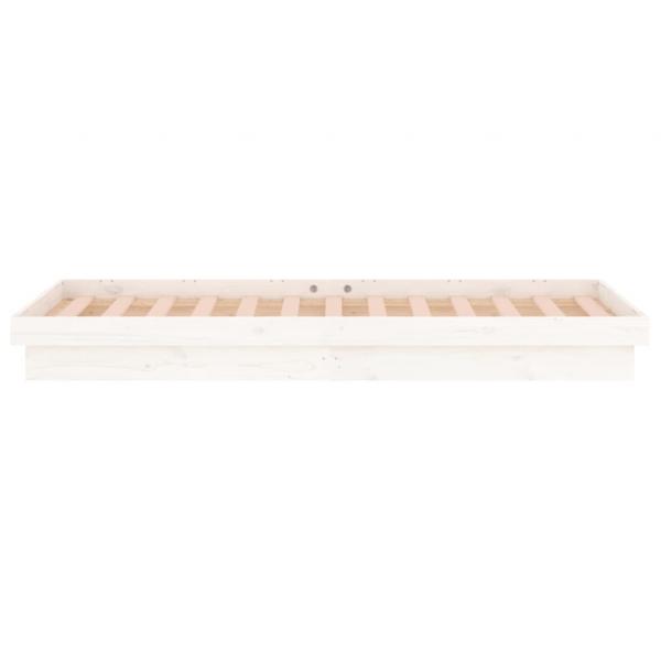 Massivholzbett mit LED Weiß 90x200 cm