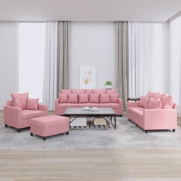 ARDEBO.de - 4-tlg. Sofagarnitur mit Kissen Rosa Samt