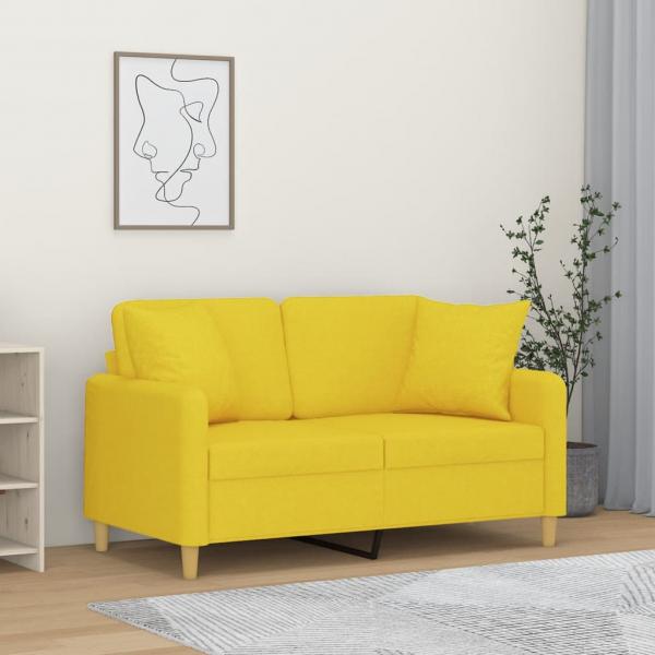 ARDEBO.de - 2-Sitzer-Sofa mit Zierkissen Hellgelb 120 cm Stoff