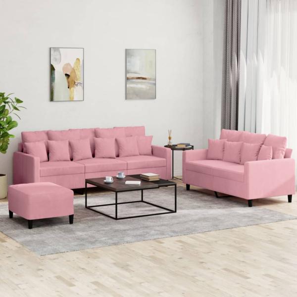 ARDEBO.de - 3-tlg. Sofagarnitur mit Kissen Rosa Samt