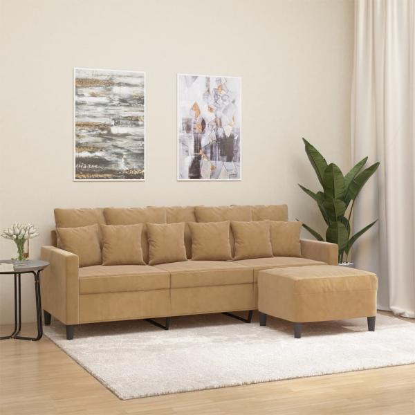 ARDEBO.de - 3-Sitzer-Sofa mit Hocker Braun 180 cm Samt