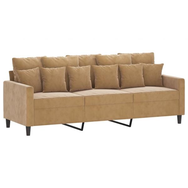 3-Sitzer-Sofa mit Hocker Braun 180 cm Samt