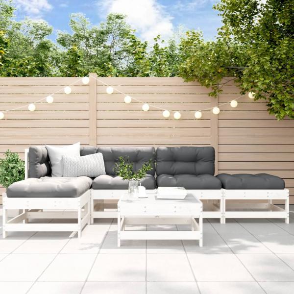 ARDEBO.de - 6-tlg. Garten-Lounge-Set Weiß Massivholz Kiefer