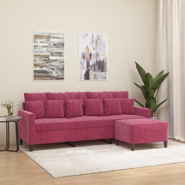 ARDEBO.de - 3-Sitzer-Sofa mit Hocker Weinrot 180 cm Samt