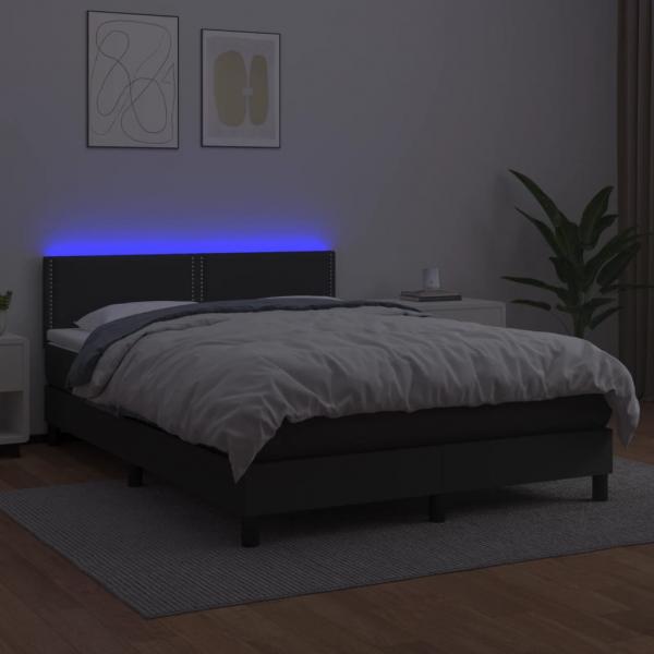 Boxspringbett mit Matratze & LED Schwarz 140x200 cm Kunstleder