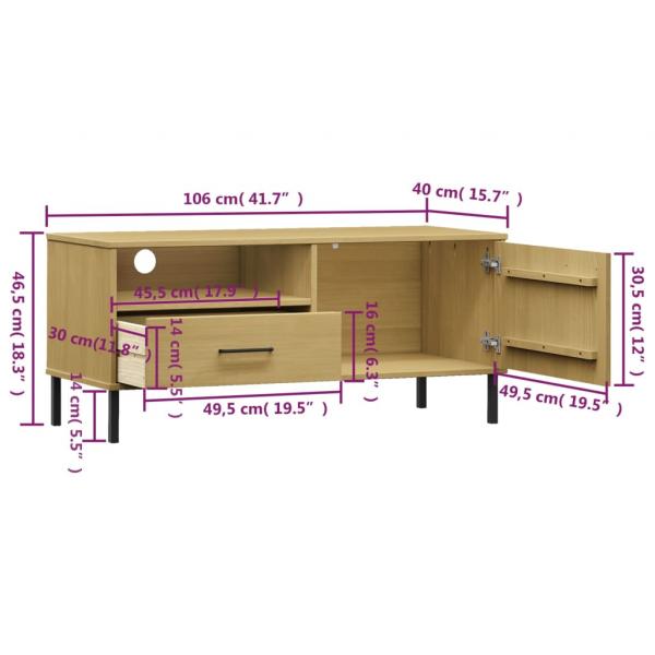 TV-Schrank OSLO mit Metallbeinen Braun Massivholz Kiefer