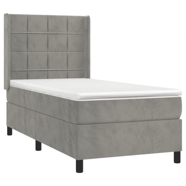 Boxspringbett mit Matratze & LED Hellgrau 100x200 cm Samt
