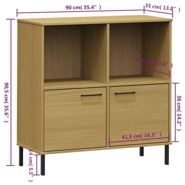 Bücherregal OSLO mit Metallbeinen Braun 90x35x90,5cm Massivholz