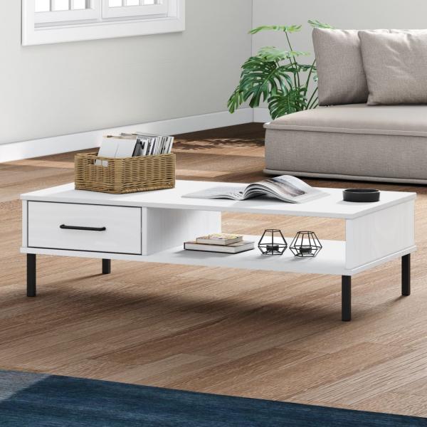 ARDEBO.de - Couchtisch OSLO mit Metallbeinen Weiß Massivholz Kiefer