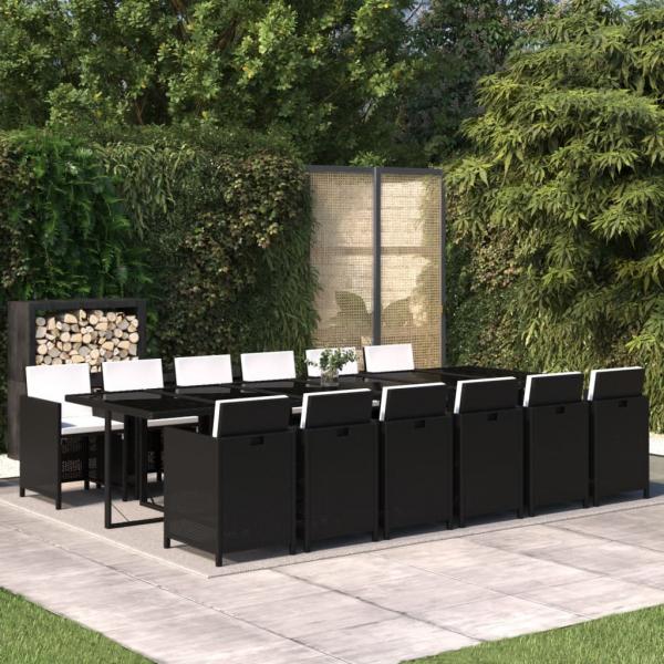 ARDEBO.de - 13-tlg. Garten-Essgruppe mit Kissen Poly Rattan Schwarz