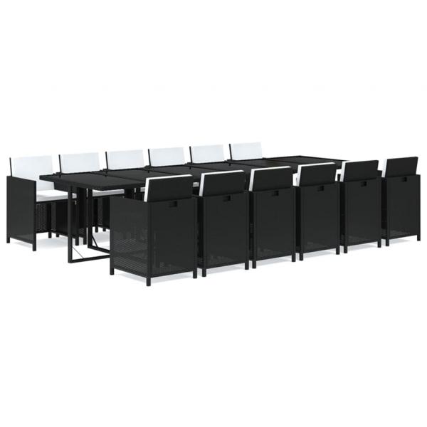 13-tlg. Garten-Essgruppe mit Kissen Poly Rattan Schwarz
