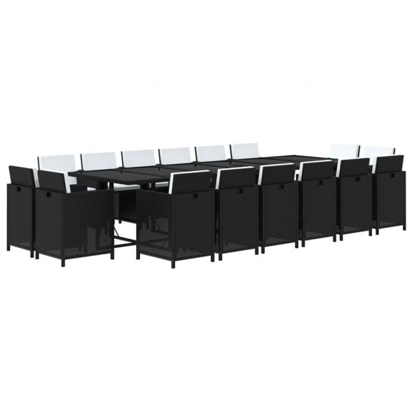 17-tlg. Garten-Essgruppe mit Kissen Poly Rattan Schwarz