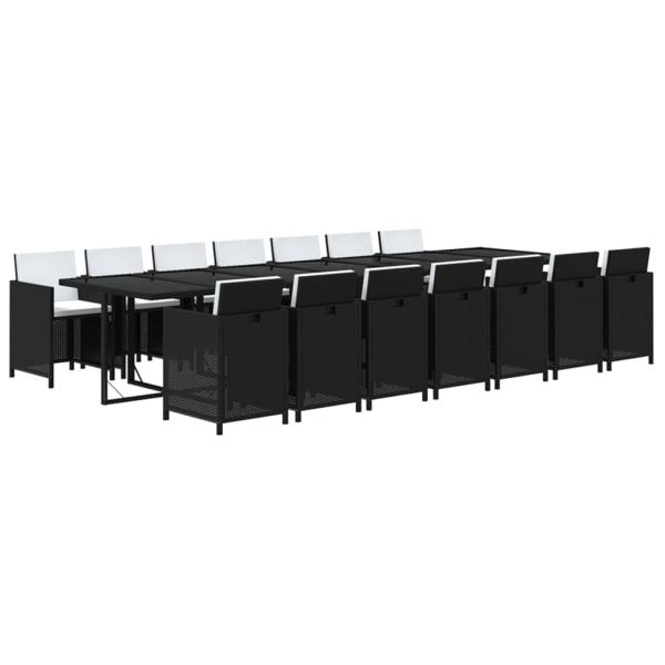 15-tlg. Garten-Essgruppe mit Kissen Poly Rattan Schwarz