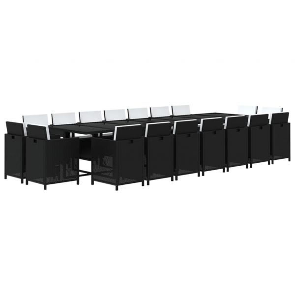 19-tlg. Garten-Essgruppe mit Kissen Poly Rattan Schwarz