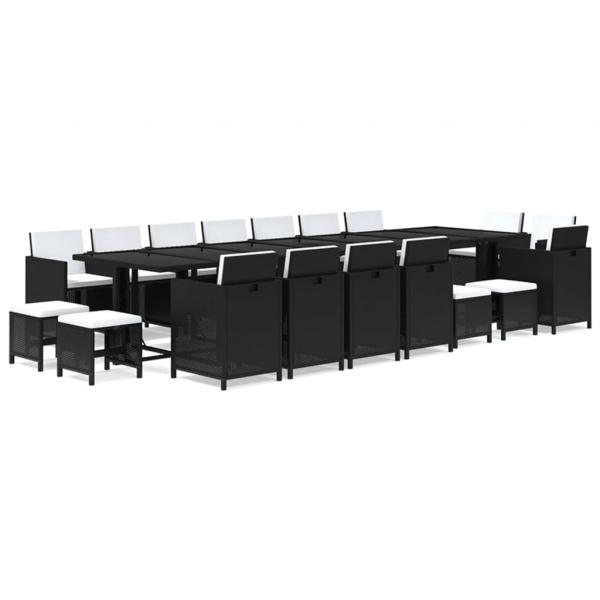 19-tlg. Garten-Essgruppe mit Kissen Poly Rattan Schwarz