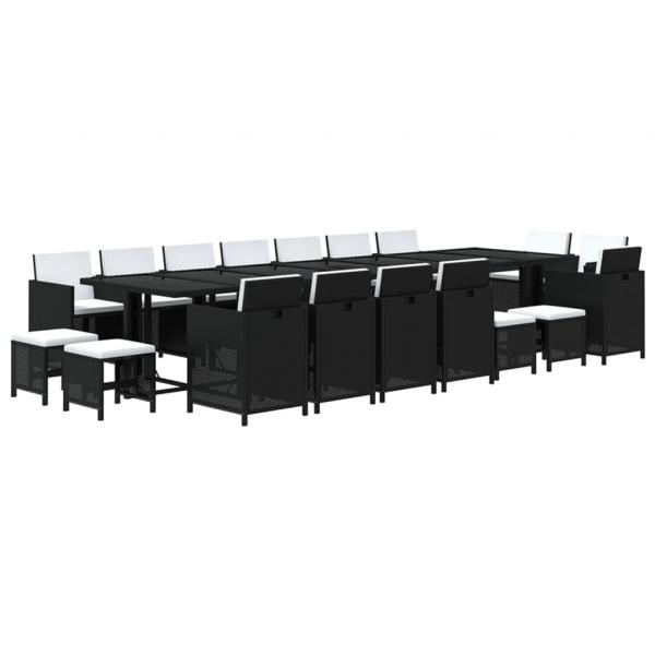 19-tlg. Garten-Essgruppe mit Kissen Poly Rattan Schwarz