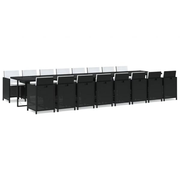 17-tlg. Garten-Essgruppe mit Kissen Schwarz Poly Rattan