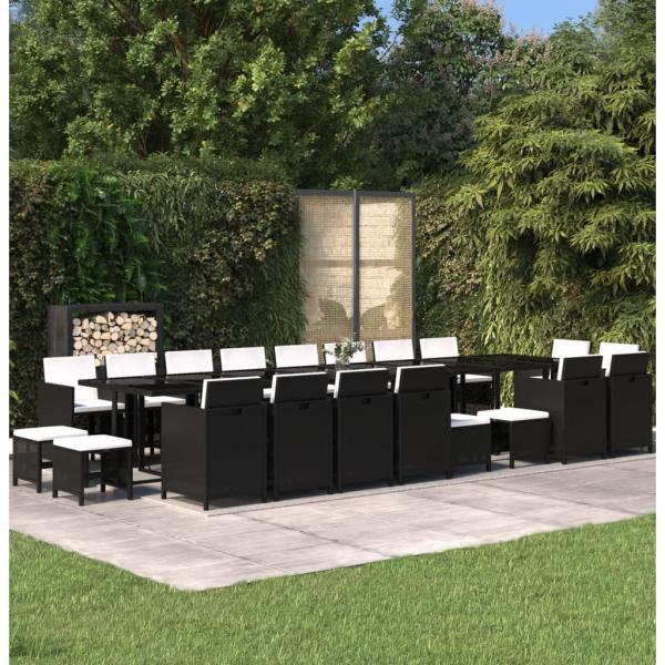 ARDEBO.de - 21-tlg. Garten-Essgruppe mit Kissen Schwarz Poly Rattan