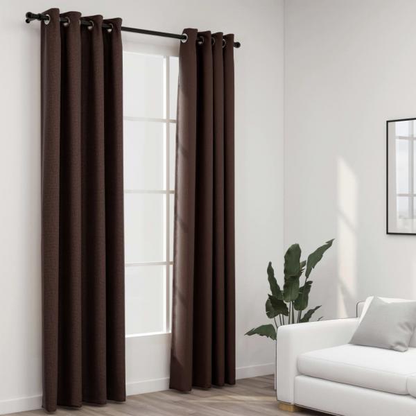 ARDEBO.de - Verdunkelungsvorhänge Ösen Leinenoptik 2 Stk. Taupe 140x245 cm