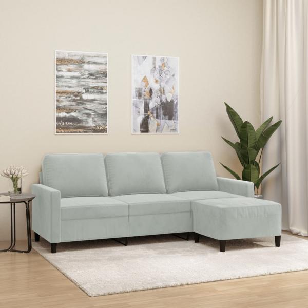 ARDEBO.de - 3-Sitzer-Sofa mit Hocker Hellgrau 180 cm Samt