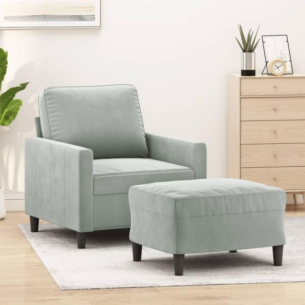 ARDEBO.de - Sessel mit Hocker Hellgrau 60 cm Samt