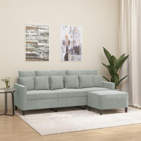 ARDEBO.de - 3-Sitzer-Sofa mit Hocker Hellgrau 180 cm Samt
